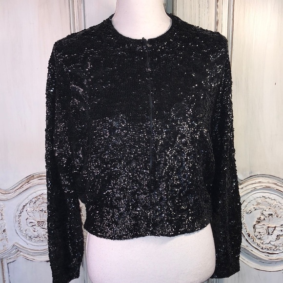 Vintage Gene Shelly’s Boutique International Chic Black Sequins Jacket Size S-M - Picture 1 of 12